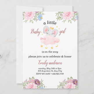 Invitación a Baby Shower para elefantes de flores