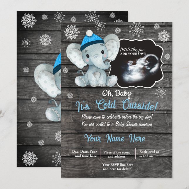 Invitación a Baby Shower para elefantes de inviern (Anverso / Reverso)