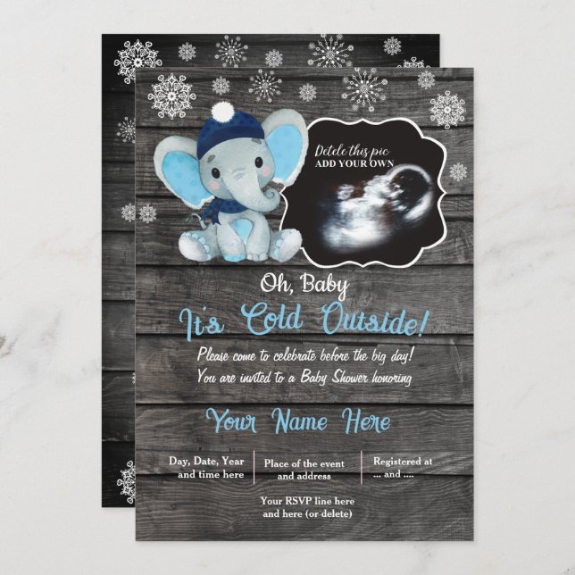 Invitación a Baby Shower para elefantes de inviern (Anverso / Reverso)