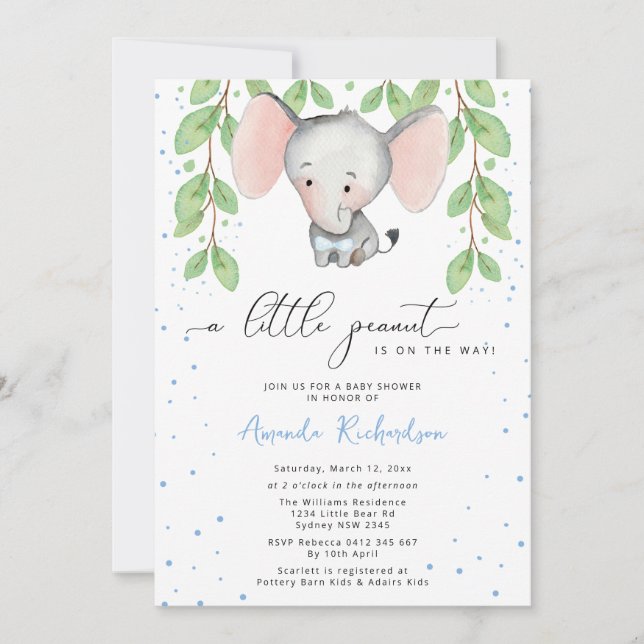 Invitación a Baby Shower para Elefantes de Verdor (Anverso)