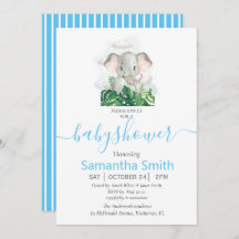 Invitación a Baby Shower para elefantes dulces