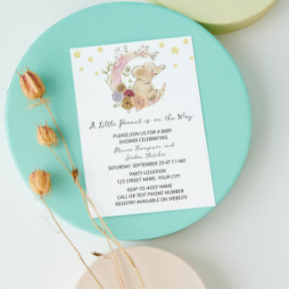 Invitación a Baby Shower para elefantes dulces