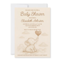 Invitación a Baby Shower para elefantes dulces
