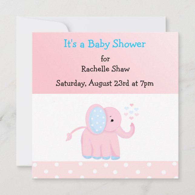 Invitación a Baby Shower para elefantes dulces ros (Anverso)
