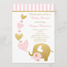 Invitación a Baby Shower para elefantes en rosa y