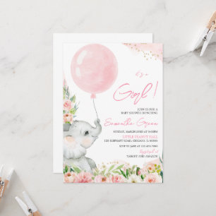 Invitación a Baby Shower para elefantes florales