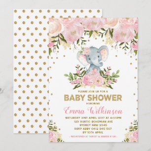 Invitación a Baby Shower para elefantes florales r