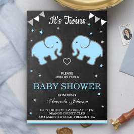 Invitación a Baby Shower para elefantes gemelos