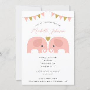 Invitación a Baby Shower para elefantes gemelos ch