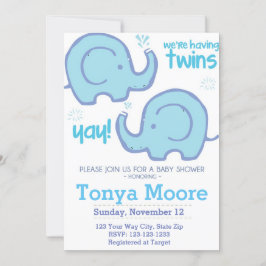 Invitación a Baby Shower para elefantes gemelos (n