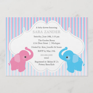 Invitación a Baby Shower para elefantes gemelos y