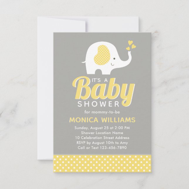 Invitación a Baby Shower para elefantes grises ama (Anverso)