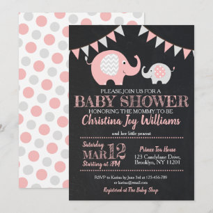 Invitación a Baby Shower para elefantes grises ros