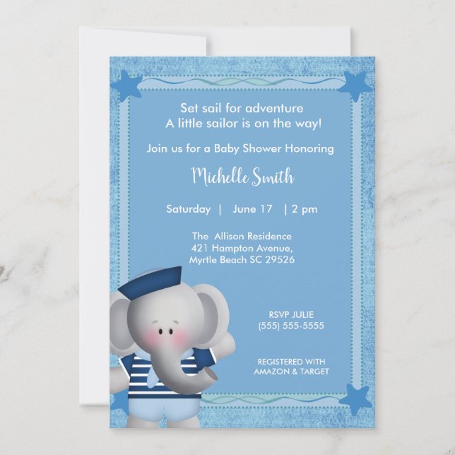 Invitación a Baby Shower para elefantes marinos (Anverso)