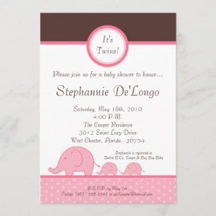 Invitación a Baby Shower para elefantes mellizos C