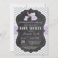 Invitación a Baby Shower para elefantes morado y g
