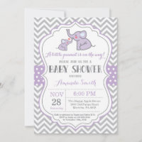 Invitación a Baby Shower para elefantes morado y g