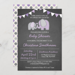 Invitación a Baby Shower para elefantes morados