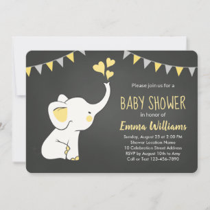 Invitación a Baby Shower para elefantes Negro gris