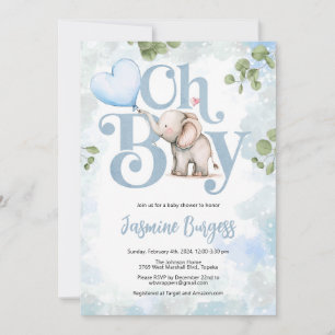 Invitación a Baby Shower para elefantes - Oh Boy
