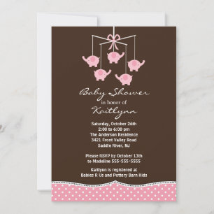 Invitación a Baby Shower para Elefantes Pink Mobil