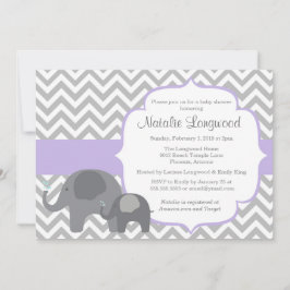 Invitación a Baby Shower para elefantes, púrpura c