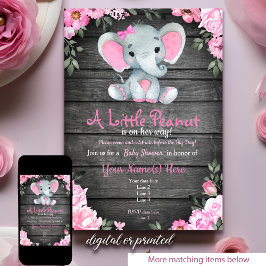 Invitación a Baby Shower para Elefantes Rosa, rúst