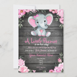 Invitación a Baby Shower para Elefantes Rosa, rúst