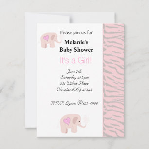 Invitación a Baby Shower para elefantes rosa suave