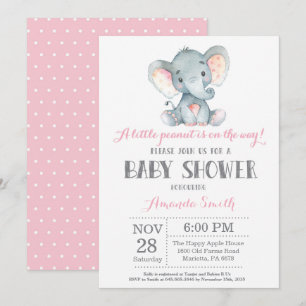 Invitación a Baby Shower para elefantes rosa y gri