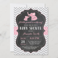Invitación a Baby Shower para elefantes rosa y gri