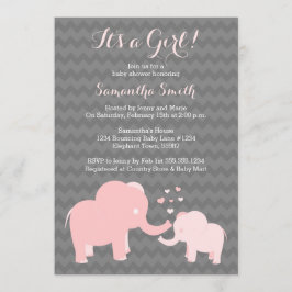 Invitación a Baby Shower para elefantes rosa y gri
