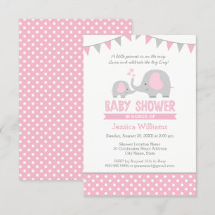 Invitación a Baby Shower para elefantes rosa y gri