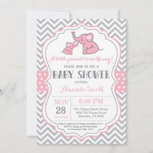 Invitación a Baby Shower para elefantes rosa y gri