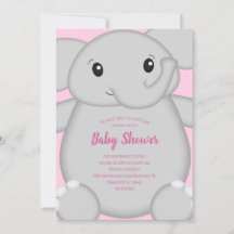 Invitación a Baby Shower para elefantes rosados