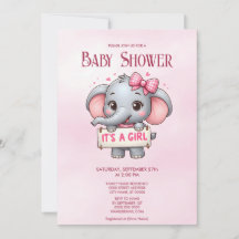 Invitación a Baby Shower para elefantes rosados