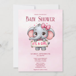Invitación a Baby Shower para elefantes rosados