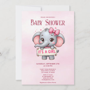 Invitación a Baby Shower para elefantes rosados