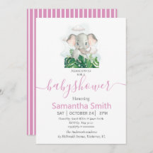 Invitación a Baby Shower para elefantes rosados