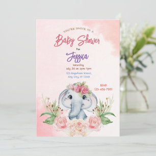 Invitación a Baby Shower para elefantes rosados