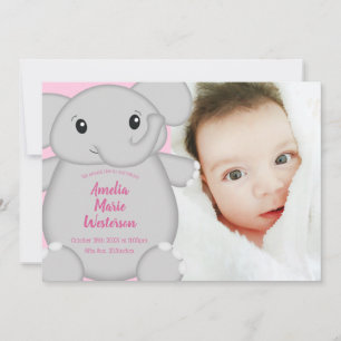 Invitación a Baby Shower para elefantes rosados