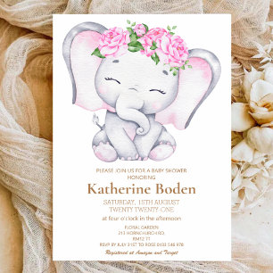 Invitación a Baby Shower para elefantes rosados