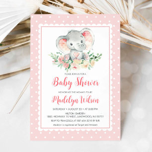 Invitación a Baby Shower para elefantes rosados