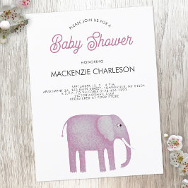 Invitación a Baby Shower para elefantes rosados
