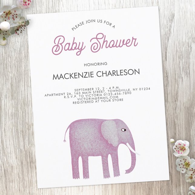 Invitación a Baby Shower para elefantes rosados (Pink watercolor elephant baby shower invitation postcard)