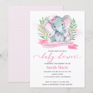 Invitación a Baby Shower para elefantes rosados