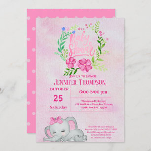 Invitación a Baby Shower para elefantes rosados ch
