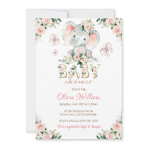 Invitación a Baby Shower para elefantes rosados y 