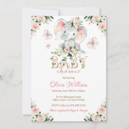 Invitación a Baby Shower para elefantes rosados y 
