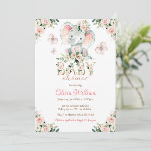 Invitación a Baby Shower para elefantes rosados y